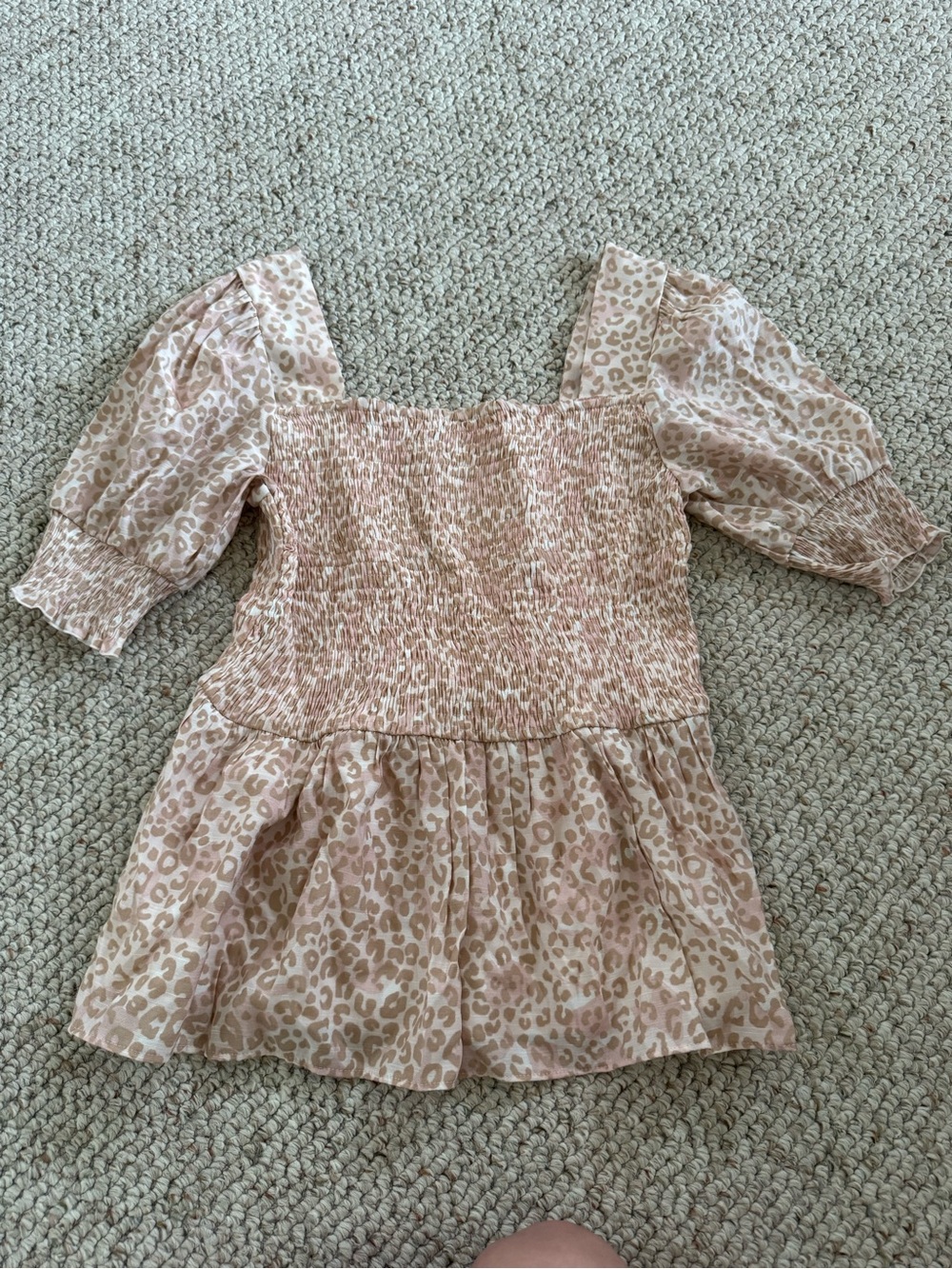 Nine West Blush and Cream Smocked Leopard Print Top